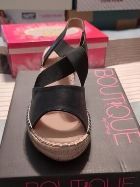 Black Wedge Espadrille Sandal with Crisscross Straps